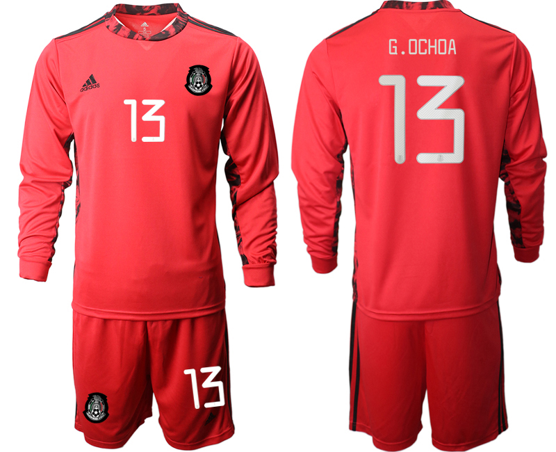 Men 2020-2021 Season National team Mexico goalkeeper Long sleeve red #13 Soccer Jersey